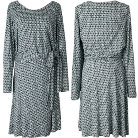 Boden Silvia Faux Wrap Versatile Day Dress - Jade/Black/Cream - 8 - Picture 1 of 12